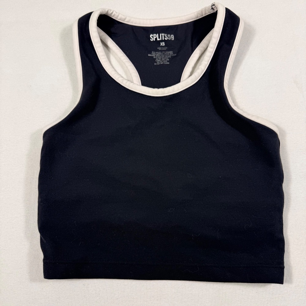 Splits59 Racerback Crop Top XS Black White Contrast Binding High Neck Tank
